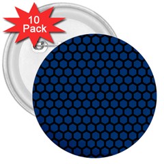 Blue Dark Navy Cobalt Royal Tardis Honeycomb Hexagon 3  Buttons (10 Pack)  by Mariart