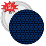 Blue Dark Navy Cobalt Royal Tardis Honeycomb Hexagon 3  Buttons (10 pack)  Front