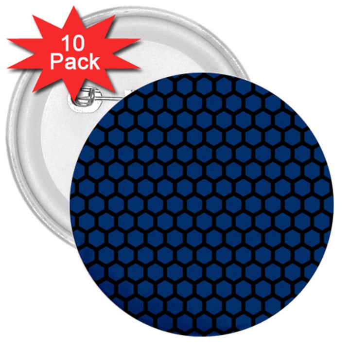 Blue Dark Navy Cobalt Royal Tardis Honeycomb Hexagon 3  Buttons (10 pack) 