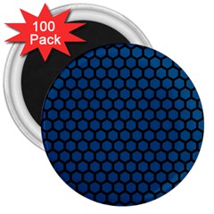 Blue Dark Navy Cobalt Royal Tardis Honeycomb Hexagon 3  Magnets (100 Pack)