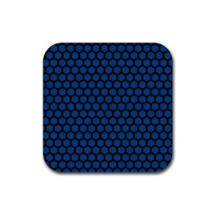 Blue Dark Navy Cobalt Royal Tardis Honeycomb Hexagon Rubber Coaster (square)  by Mariart