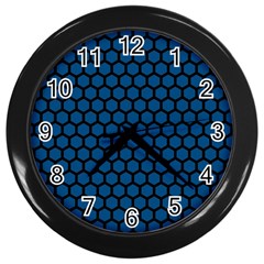 Blue Dark Navy Cobalt Royal Tardis Honeycomb Hexagon Wall Clocks (black) by Mariart