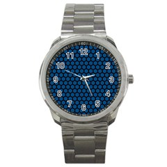 Blue Dark Navy Cobalt Royal Tardis Honeycomb Hexagon Sport Metal Watch by Mariart