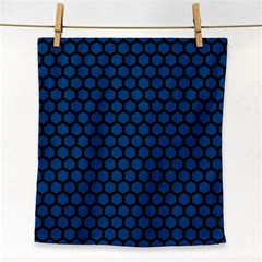 Blue Dark Navy Cobalt Royal Tardis Honeycomb Hexagon Face Towel by Mariart