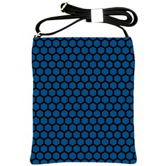 Blue Dark Navy Cobalt Royal Tardis Honeycomb Hexagon Shoulder Sling Bags by Mariart