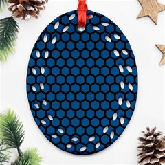 Blue Dark Navy Cobalt Royal Tardis Honeycomb Hexagon Ornament (oval Filigree) by Mariart