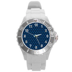 Blue Dark Navy Cobalt Royal Tardis Honeycomb Hexagon Round Plastic Sport Watch (l) by Mariart