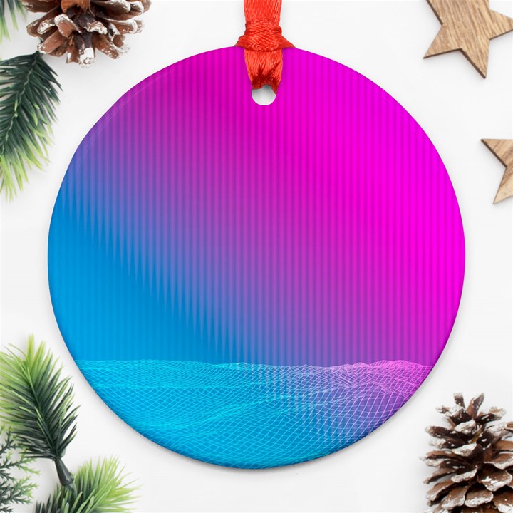 With Wireframe Terrain Modeling Fabric Wave Chevron Waves Pink Blue Ornament (Round)