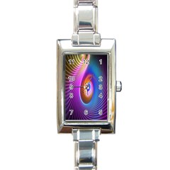 Abstract Fractal Bright Hole Wave Chevron Gold Purple Blue Green Rectangle Italian Charm Watch by Mariart