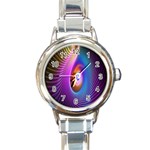 Abstract Fractal Bright Hole Wave Chevron Gold Purple Blue Green Round Italian Charm Watch Front