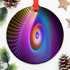 Abstract Fractal Bright Hole Wave Chevron Gold Purple Blue Green Ornament (round)