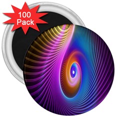 Abstract Fractal Bright Hole Wave Chevron Gold Purple Blue Green 3  Magnets (100 Pack)