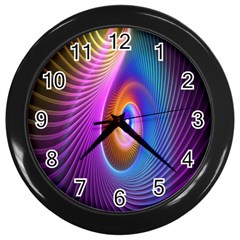 Abstract Fractal Bright Hole Wave Chevron Gold Purple Blue Green Wall Clocks (black)