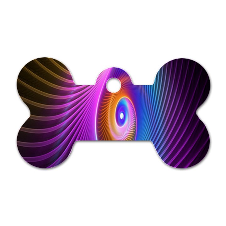 Abstract Fractal Bright Hole Wave Chevron Gold Purple Blue Green Dog Tag Bone (Two Sides)