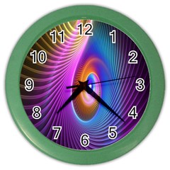 Abstract Fractal Bright Hole Wave Chevron Gold Purple Blue Green Color Wall Clocks by Mariart