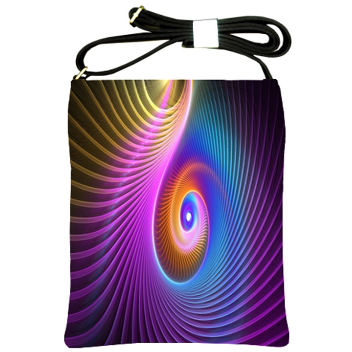 Abstract Fractal Bright Hole Wave Chevron Gold Purple Blue Green Shoulder Sling Bags