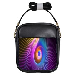 Abstract Fractal Bright Hole Wave Chevron Gold Purple Blue Green Girls Sling Bags by Mariart