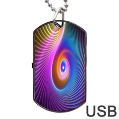 Abstract Fractal Bright Hole Wave Chevron Gold Purple Blue Green Dog Tag Usb Flash (two Sides) by Mariart