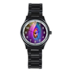 Abstract Fractal Bright Hole Wave Chevron Gold Purple Blue Green Stainless Steel Round Watch by Mariart