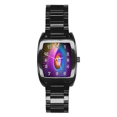 Abstract Fractal Bright Hole Wave Chevron Gold Purple Blue Green Stainless Steel Barrel Watch by Mariart