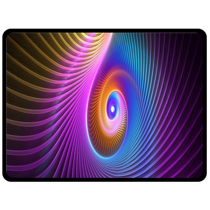 Abstract Fractal Bright Hole Wave Chevron Gold Purple Blue Green Double Sided Fleece Blanket (Large) 