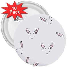 Bunny Line Rabbit Face Animals White Pink 3  Buttons (10 Pack) 