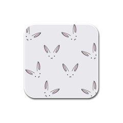 Bunny Line Rabbit Face Animals White Pink Rubber Square Coaster (4 Pack) 