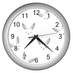 Bunny Line Rabbit Face Animals White Pink Wall Clocks (silver)  by Mariart