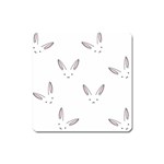 Bunny Line Rabbit Face Animals White Pink Square Magnet Front