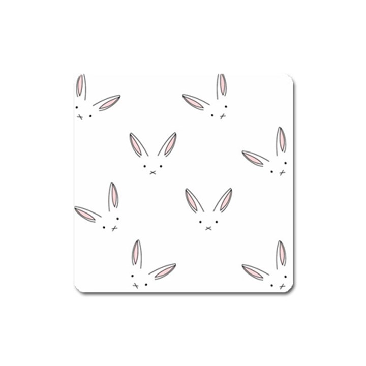 Bunny Line Rabbit Face Animals White Pink Square Magnet