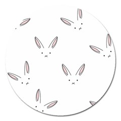 Bunny Line Rabbit Face Animals White Pink Magnet 5  (round)