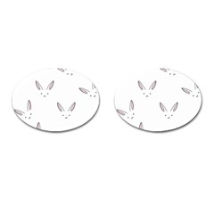 Bunny Line Rabbit Face Animals White Pink Cufflinks (oval) by Mariart