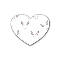 Bunny Line Rabbit Face Animals White Pink Heart Coaster (4 Pack) 