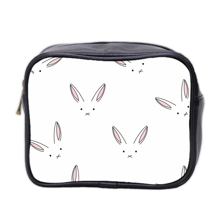 Bunny Line Rabbit Face Animals White Pink Mini Toiletries Bag 2-Side