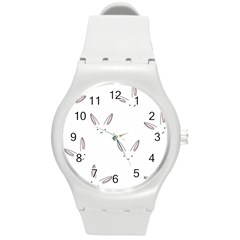 Bunny Line Rabbit Face Animals White Pink Round Plastic Sport Watch (m) by Mariart