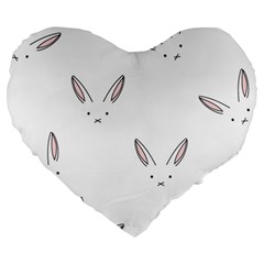 Bunny Line Rabbit Face Animals White Pink Large 19  Premium Heart Shape Cushions by Mariart