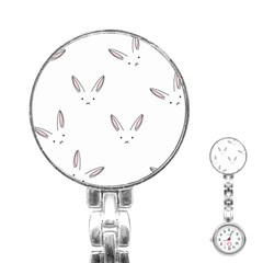 Bunny Line Rabbit Face Animals White Pink Stainless Steel Nurses Watch by Mariart