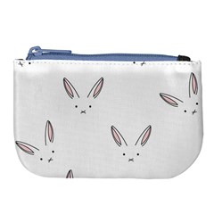 Bunny Line Rabbit Face Animals White Pink Large Coin Purse by Mariart