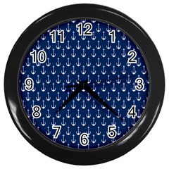 Blue White Anchor Wall Clocks (black) by Mariart