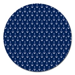 Blue White Anchor Magnet 5  (round)