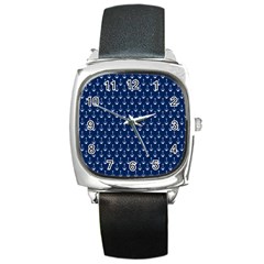 Blue White Anchor Square Metal Watch by Mariart