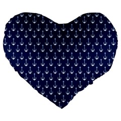 Blue White Anchor Large 19  Premium Heart Shape Cushions by Mariart