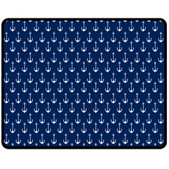 Blue White Anchor Double Sided Fleece Blanket (medium)  by Mariart