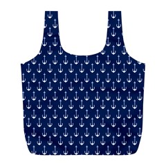 Blue White Anchor Full Print Recycle Bags (l)  by Mariart