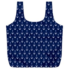 Blue White Anchor Full Print Recycle Bags (l)  by Mariart