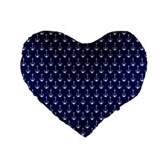 Blue White Anchor Standard 16  Premium Flano Heart Shape Cushions by Mariart