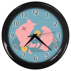 Coins Pink Coins Piggy Bank Dollars Money Tubes Wall Clocks (black) by Mariart