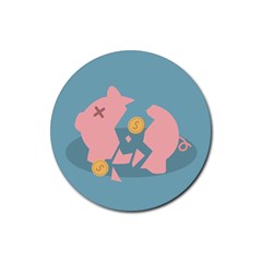 Coins Pink Coins Piggy Bank Dollars Money Tubes Rubber Round Coaster (4 Pack)  by Mariart