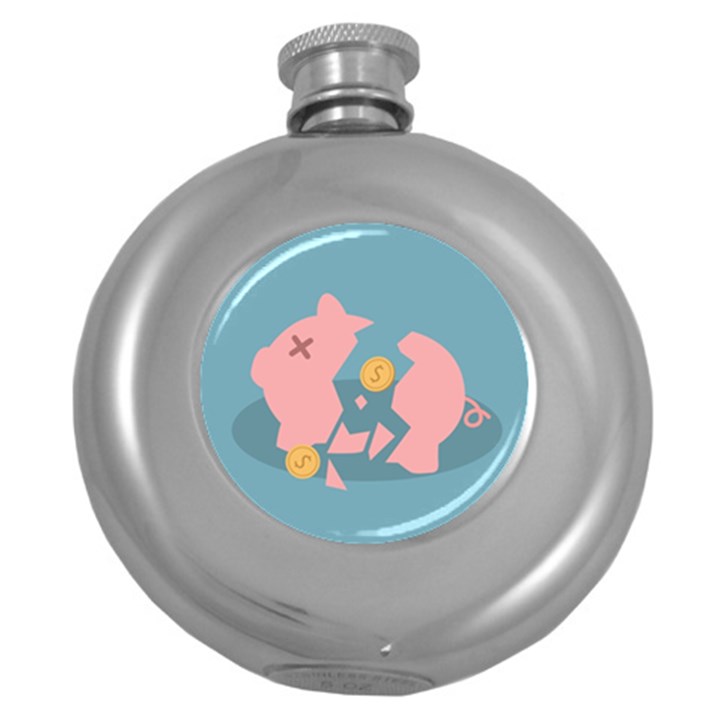 Coins Pink Coins Piggy Bank Dollars Money Tubes Round Hip Flask (5 oz)