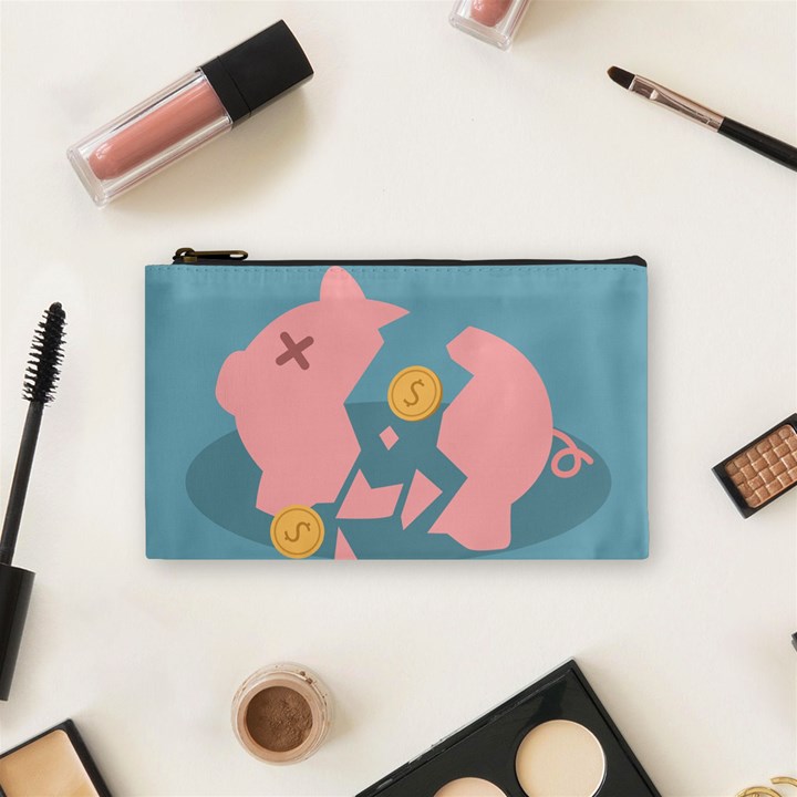 Coins Pink Coins Piggy Bank Dollars Money Tubes Cosmetic Bag (Small) 